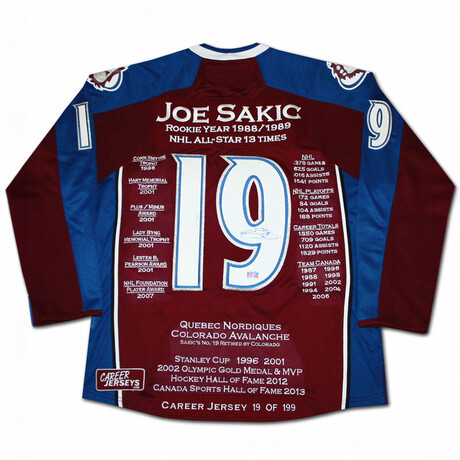 Joe Sakic // Colorado Avalanche // Career Jersey // #19 of 199 - Signed