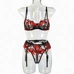 Scarlet Petals Lace 3 Piece Lingerie Set // Black (L)