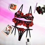Scarlet Petals Lace 3 Piece Lingerie Set // Black (L)
