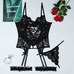 Seraphina Lace Up Corset 3 Piece Lingerie Set // Black (M)