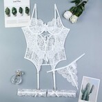 Seraphina Lace Up Corset 3 Piece Lingerie Set // White (S)