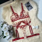 Love In Bloom Underwired 4 Piece Lingerie Set  // Red (S)