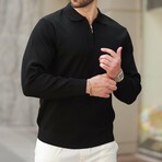 Quarter-Zip Small Rib Knit Polo Sweater // Black (S)