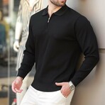 Quarter-Zip Small Rib Knit Polo Sweater // Black (S)