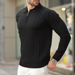 Quarter-Zip Rib Knit Polo Sweater // Black (S)