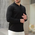 Quarter-Zip Rib Knit Polo Sweater // Black (S)