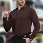 Quarter-Zip Rib Knit Polo Sweater // Dark Brown (S)