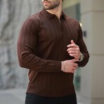 Quarter-Zip Rib Knit Polo Sweater // Dark Brown (S)