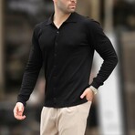 Button-Up Rib Knit Chest Sweater // Black (S)