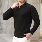 Quarter-Zip Small Rib Knit Polo Sweater // Black (S)