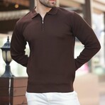 Quarter-Zip Small Rib Knit Polo Sweater // Brown (S)