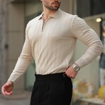 Quarter-Zip Rib Knit Polo Sweater // Beige (S)