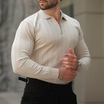 Quarter-Zip Rib Knit Polo Sweater // Beige (S)