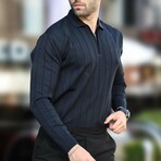 Quarter-Zip Rib Knit Polo Sweater // Navy (S)