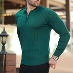 Quarter-Zip Rib Knit Polo Sweater // Khaki (S)