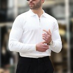 Quarter-Zip Rib Knit Polo Sweater // White (S)