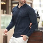 Quarter-Zip Rib Knit Polo Sweater // Navy (S)