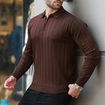 Quarter-Zip Rib Knit Polo Sweater // Dark Brown (S)