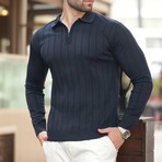 Quarter-Zip Rib Knit Polo Sweater // Navy (S)