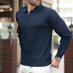Quarter-Zip Small Rib Knit Polo Sweater // Navy (S)