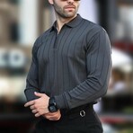 Quarter-Zip Rib Knit Polo Sweater // Anthracite (S)