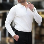 Quarter-Zip Rib Knit Polo Sweater // White (S)