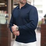 Quarter-Zip Small Rib Knit Polo Sweater // Navy (S)