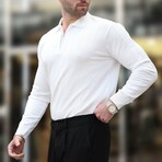 Quarter-Zip Rib Knit Polo Sweater // White (S)