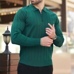 Quarter-Zip Rib Knit Polo Sweater // Khaki (S)