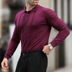 Rib Knit Chest Detail Polo Sweater // Purple (XL)