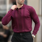 Rib Knit Chest Detail Polo Sweater // Purple (XL)