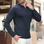 Quarter-Zip Rib Knit Polo Sweater // Navy (S)