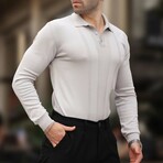 Rib Knit Chest Detail Polo Sweater // Gray (S)