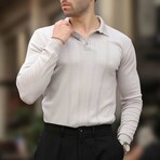 Rib Knit Chest Detail Polo Sweater // Gray (S)