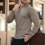 Quarter-Zip Rib Knit Polo Sweater // Light Brown (S)