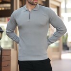 Quarter-Zip Small Rib Knit Polo Sweater // Gray (S)