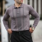 Rib Knit Chest Detail Polo Sweater // Dark Gray (S)