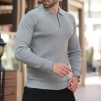 Quarter-Zip Small Rib Knit Polo Sweater // Gray (S)