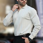 Quarter-Zip Rib Knit Polo Sweater // Beige (S)