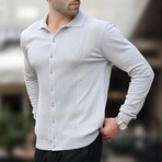 Button-Up Rib Knit Chest Sweater // Light Gray (S)