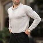 Rib Knit Chest Detail Polo Sweater // Gray (S)