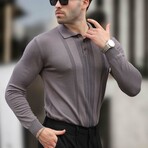 Rib Knit Chest Detail Polo Sweater // Dark Gray (S)