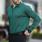 Quarter-Zip Rib Knit Polo Sweater // Green (S)
