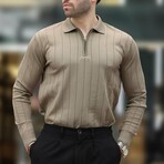 Quarter-Zip Rib Knit Polo Sweater // Light Brown (S)