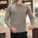 Quarter-Zip Rib Knit Polo Sweater // Light Brown (S)