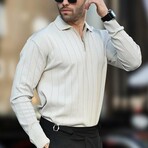 Quarter-Zip Rib Knit Polo Sweater // Beige (S)