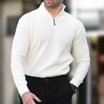 Quarter-Zip Knit Polo Sweater // Ecru (S)