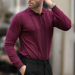 Rib Knit Chest Detail Polo Sweater // Purple (XL)