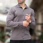 Button-Up Rib Knit Chest Sweater // Dark Gray (S)