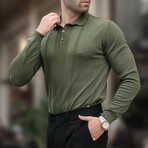 Rib Knit Chest Detail Polo Sweater // Khaki (S)